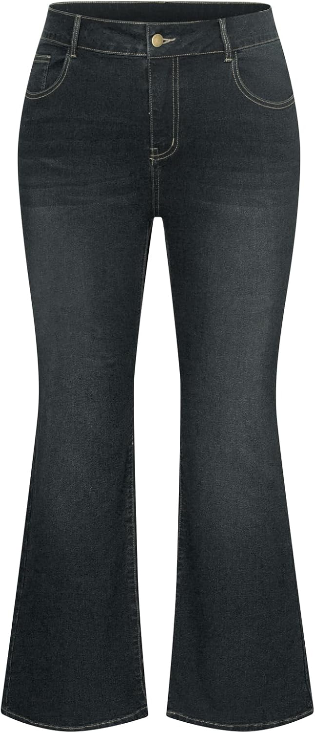 Hanna Nikole Women's Plus Size Wide Flared Jeans for Comfort