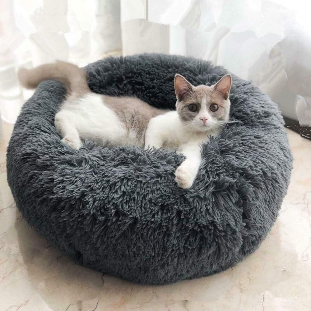 Otoez Round Donut Dog Bed for Medium Dogs and Cats, Dark Grey