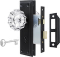 Upgraded Mortise Lock Set Matte Black Crystal Door Knobs - Reversible
