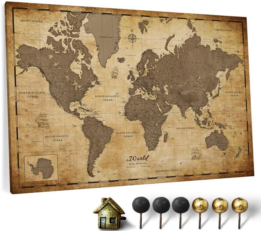 Canvas World Map with Cork Pin Board for Stylish Home Decor
