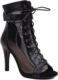 Women's Mesh Peep Toe High Top Sandals - Black Lace Up Heels