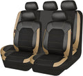 CAR PASS Leather Seat Covers Full Set - Airbag Compatible, Black Beige