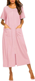 Ekouaer women's short sleeve housecoat with zipper front design