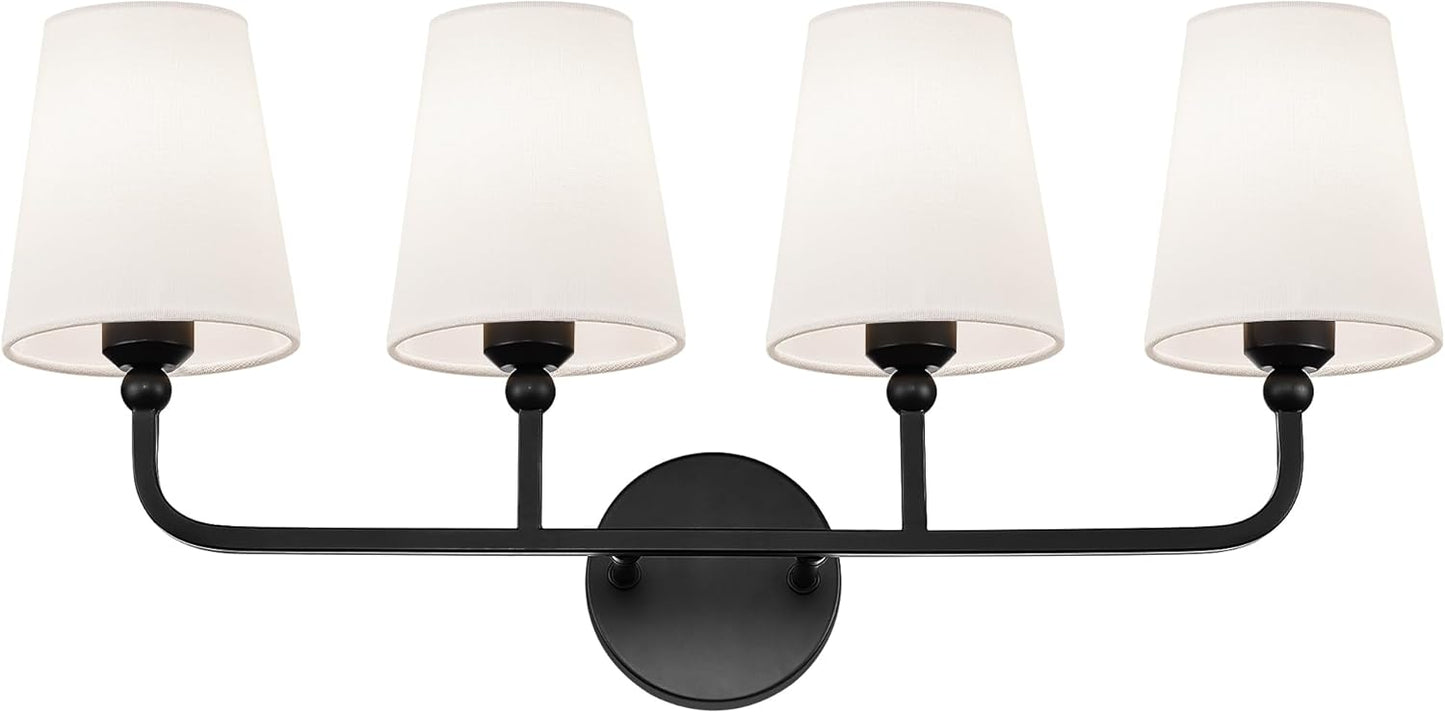 Bathroom Light Fixtures with Flared White Fabric Shade Design