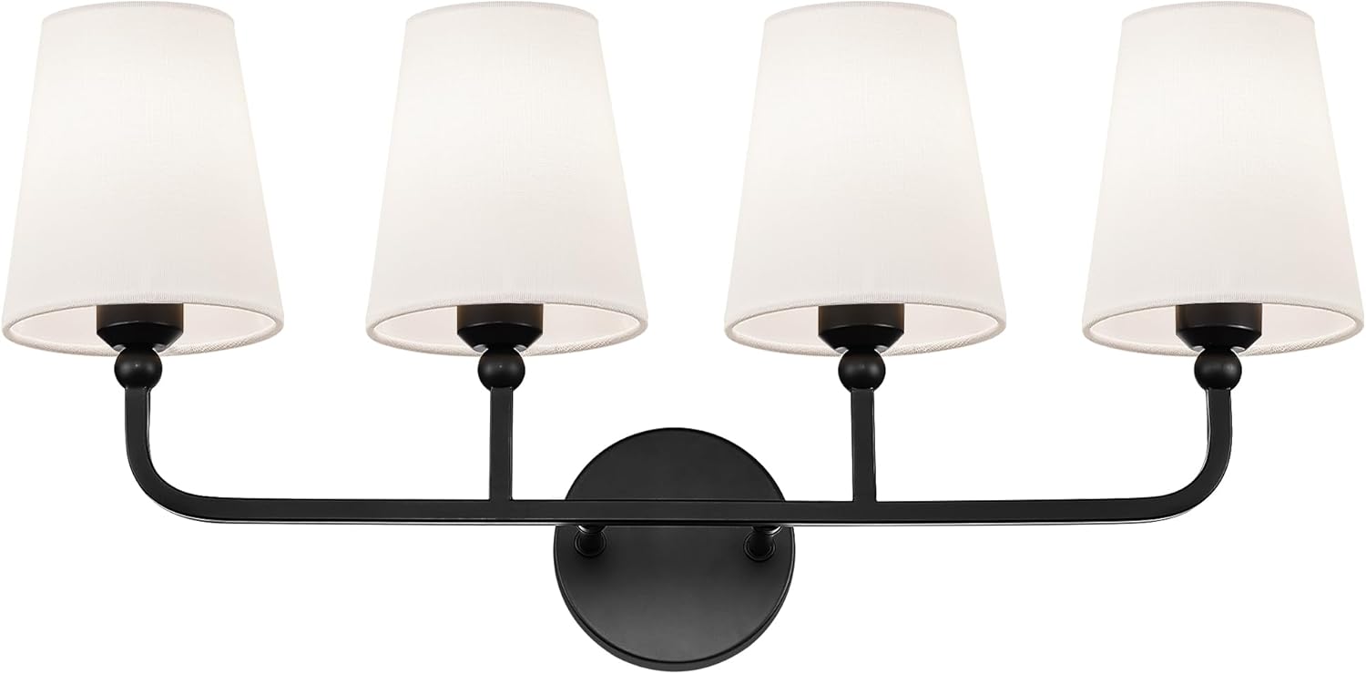 Bathroom Light Fixtures with Flared White Fabric Shade Design