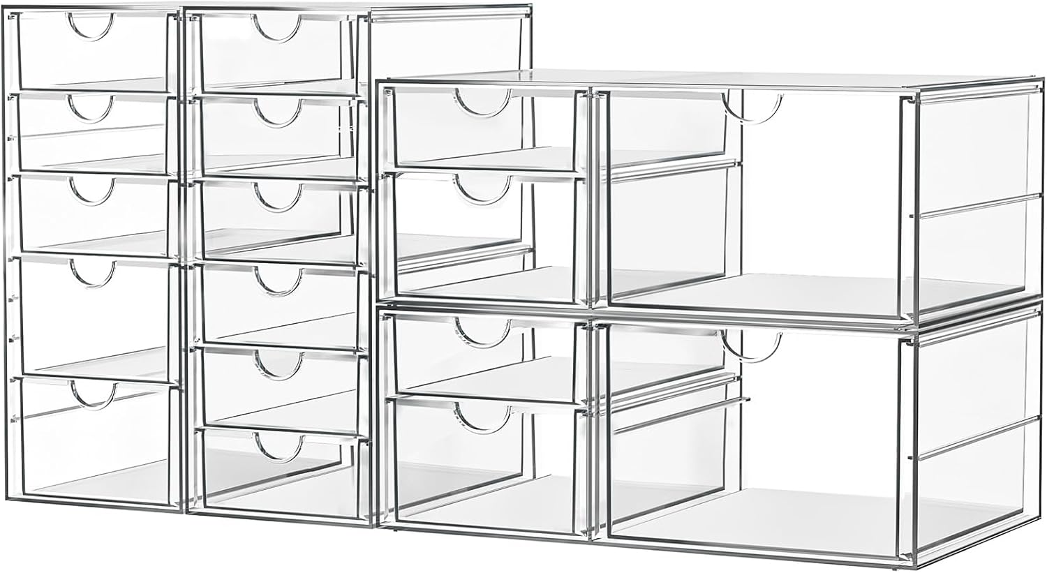 Clear 17-Drawer Desk Organizer Set - Dustproof & Chic!