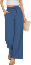 Women Flowy Pants Drawstring Waist Wide Leg Palazzo Beach Pants Capris