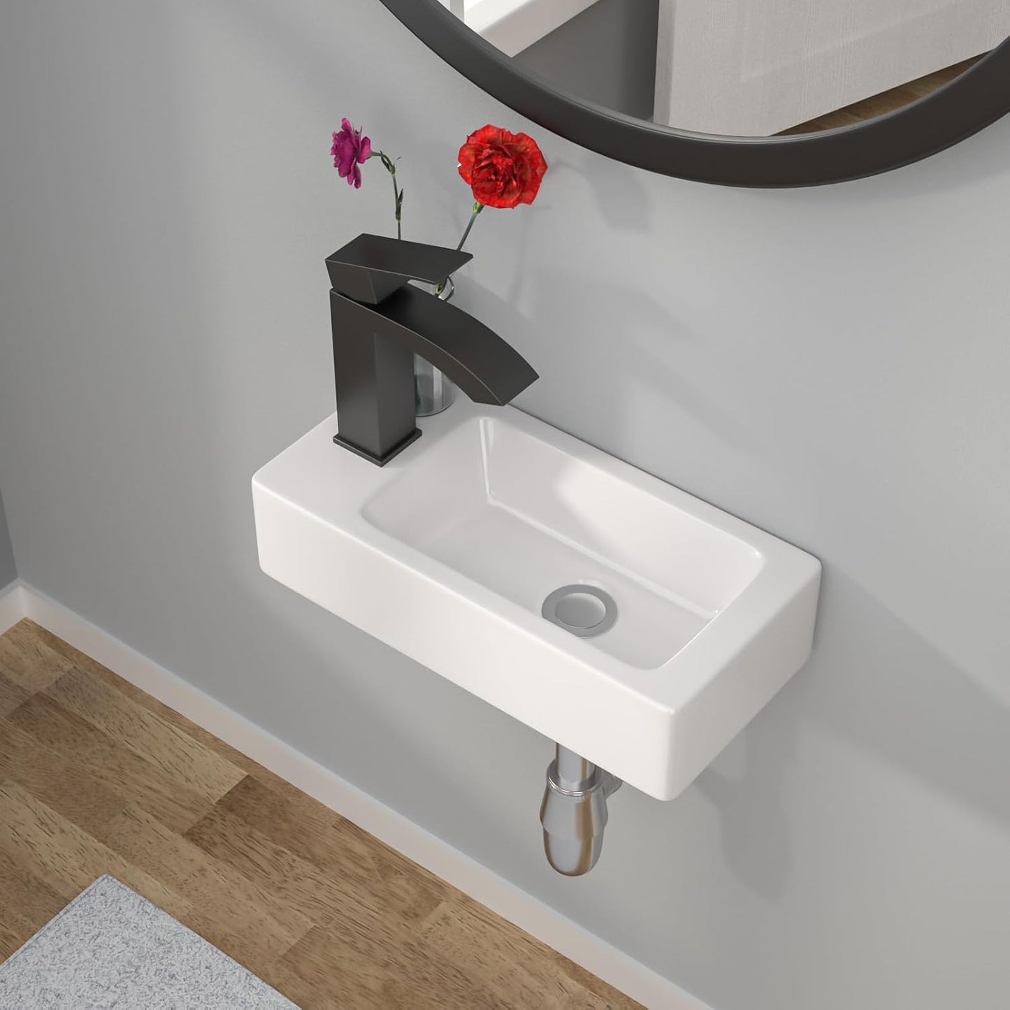 Kichae Wall Mount Sink Small - 15in Floating Bathroom Sink