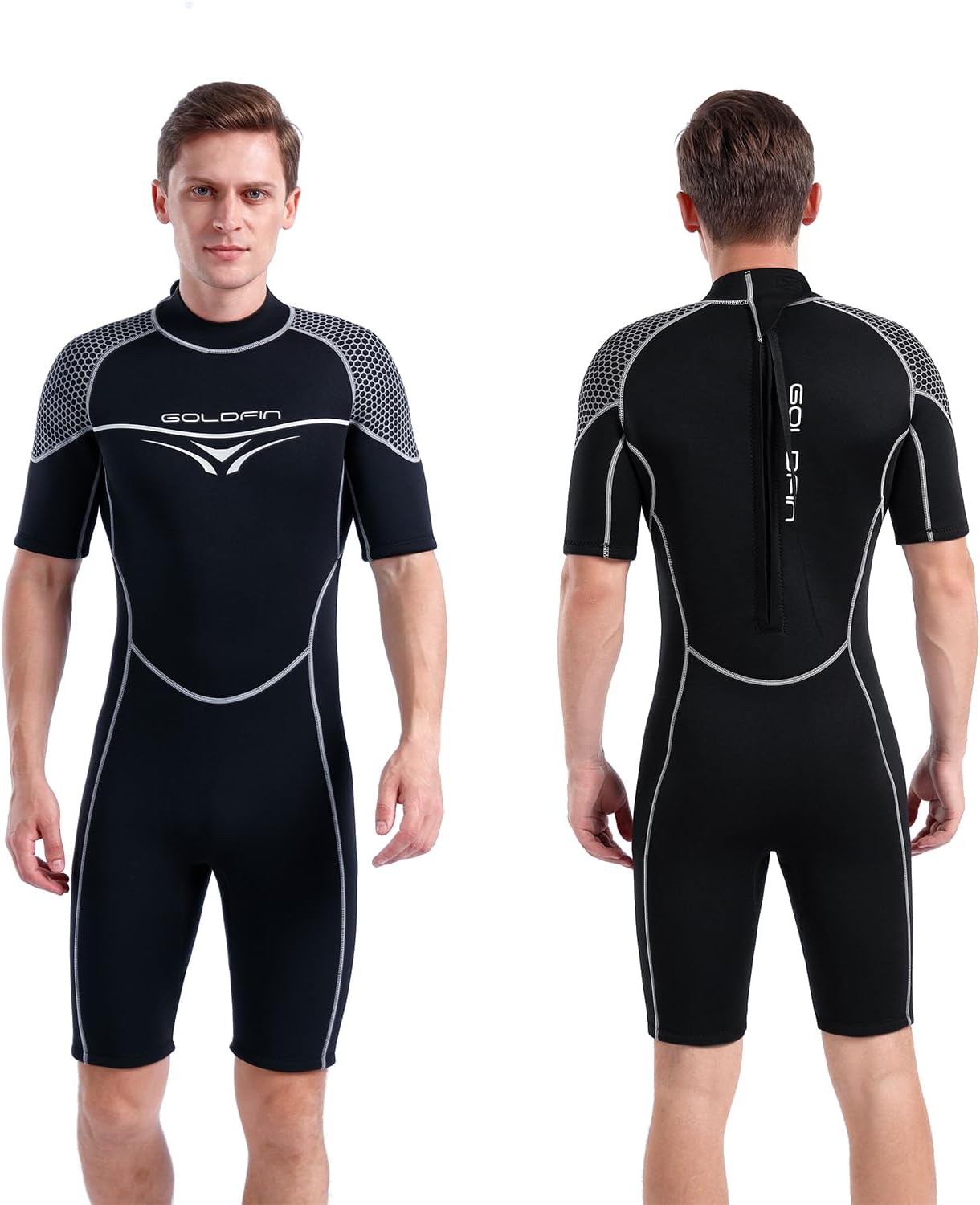 GoldFin Mens Wetsuit - 3mm Shorty Back Zip for Water Sports
