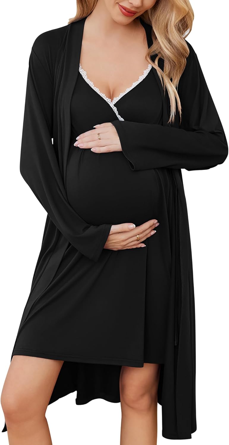 Ekouaer Maternity Nursing Gown and Robe Set for Comfort