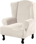 Wingback Chair Velvet Slipcover - High Stretch Ivory Fit