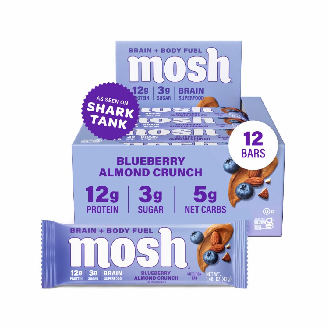 MOSH Blueberry Almond Crunch Keto Protein Bars for Brain Health