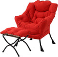 Welnow Lazy Chair with Ottoman for Small Spaces, Red Accent