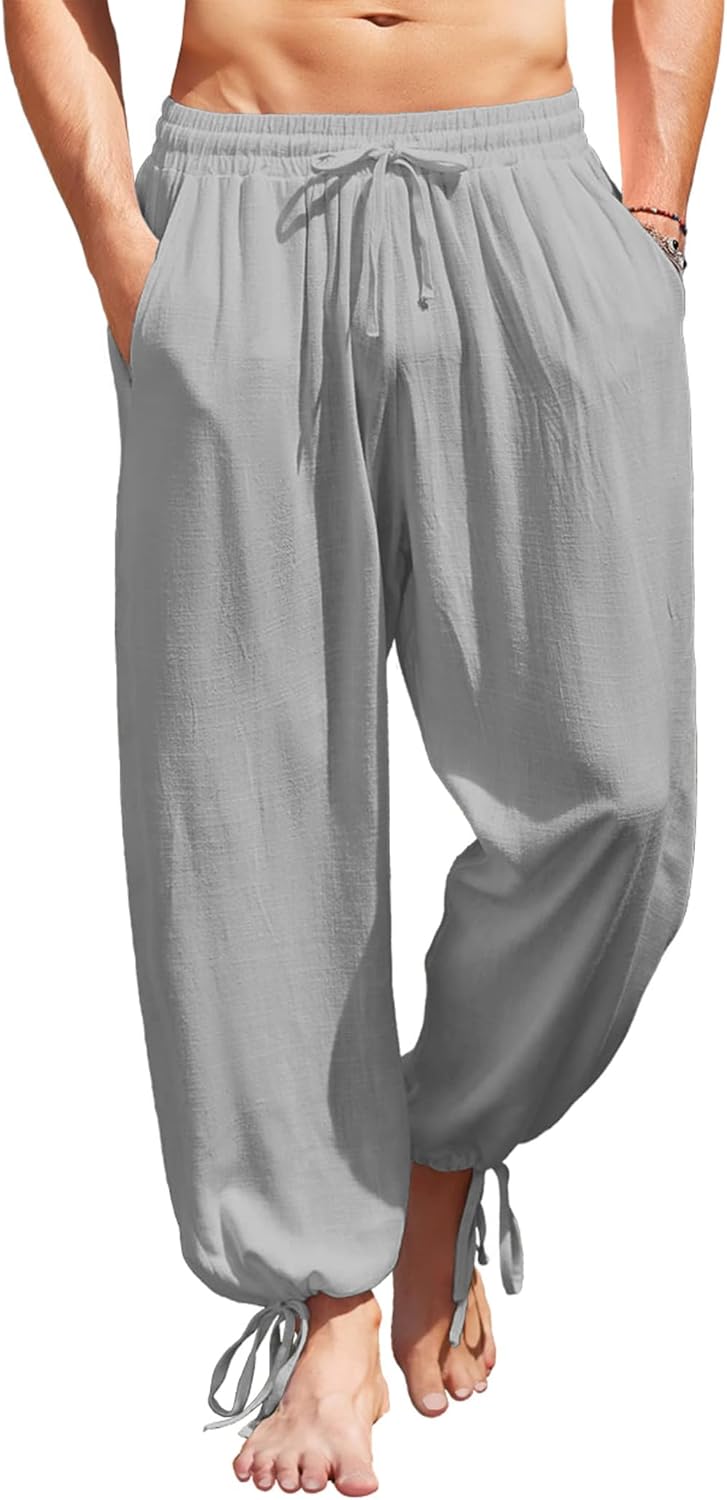 COOFANDY Men's Cotton Linen Harem Pants for Casual Comfort