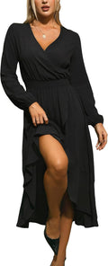 Womens Short Sleeve Floral High Low V-Neck Maxi Dress - Flowy Fit