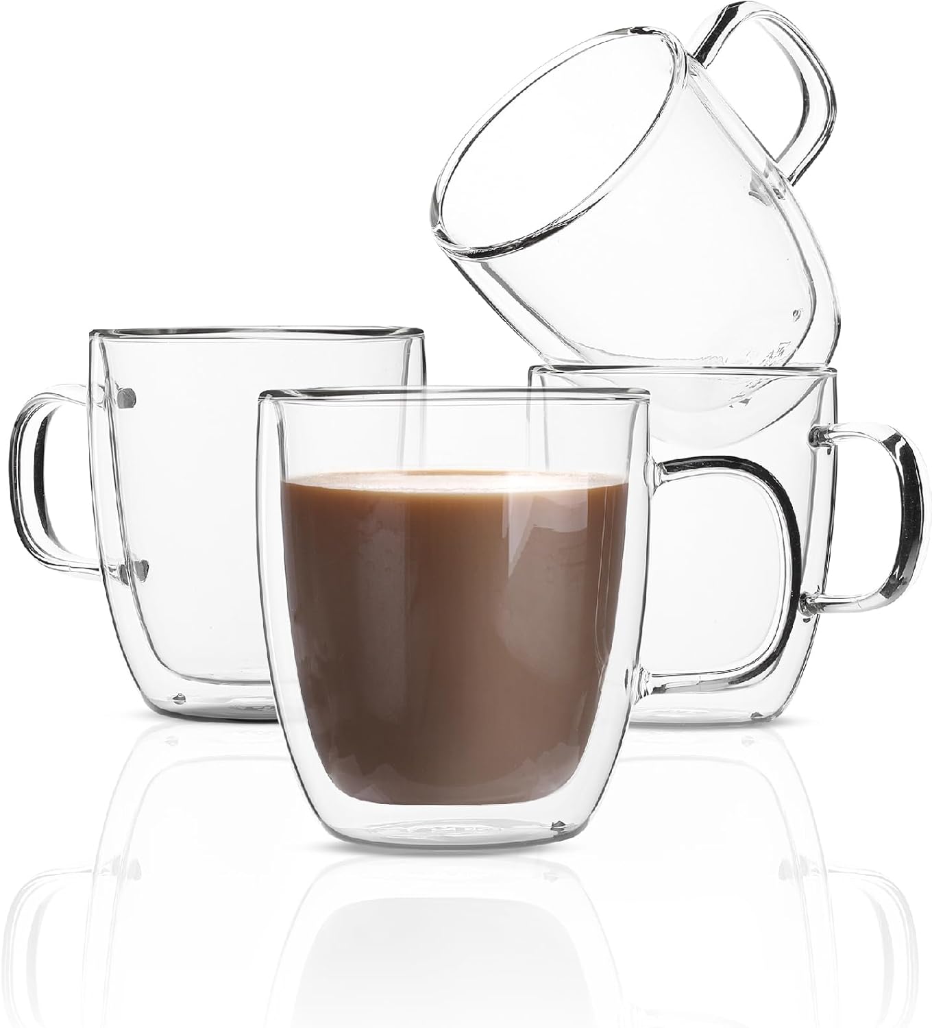 Set of 4 Double Wall Glass Coffee Mugs - Keep Your Coffee Hot Longer!
