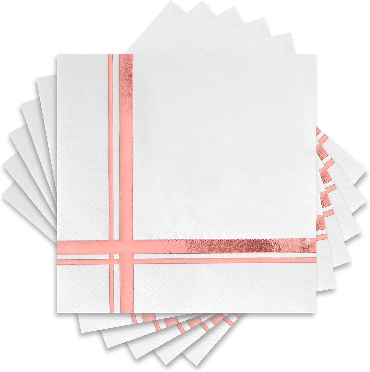 100 Pack Rose Gold Cocktail Napkins - Luxe 3-Ply Paper, Blissful Crossing - Fanxyware