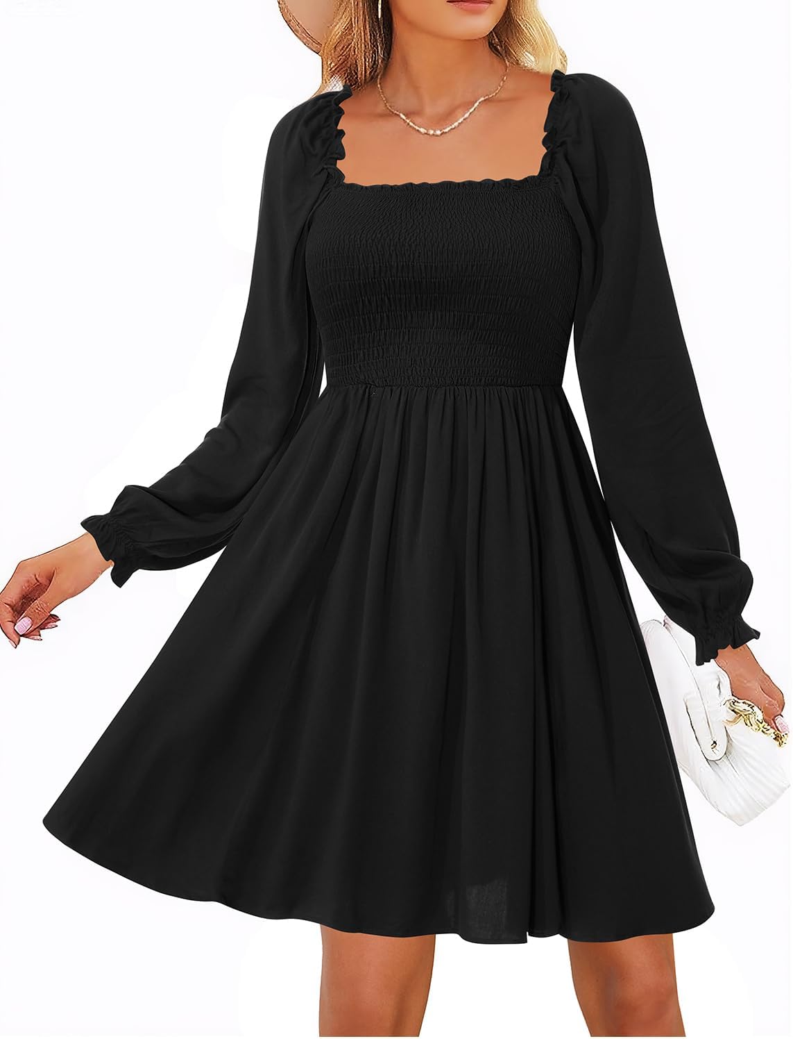 Holipick Women's Casual Square Neck Smocked Dress for All Occasions