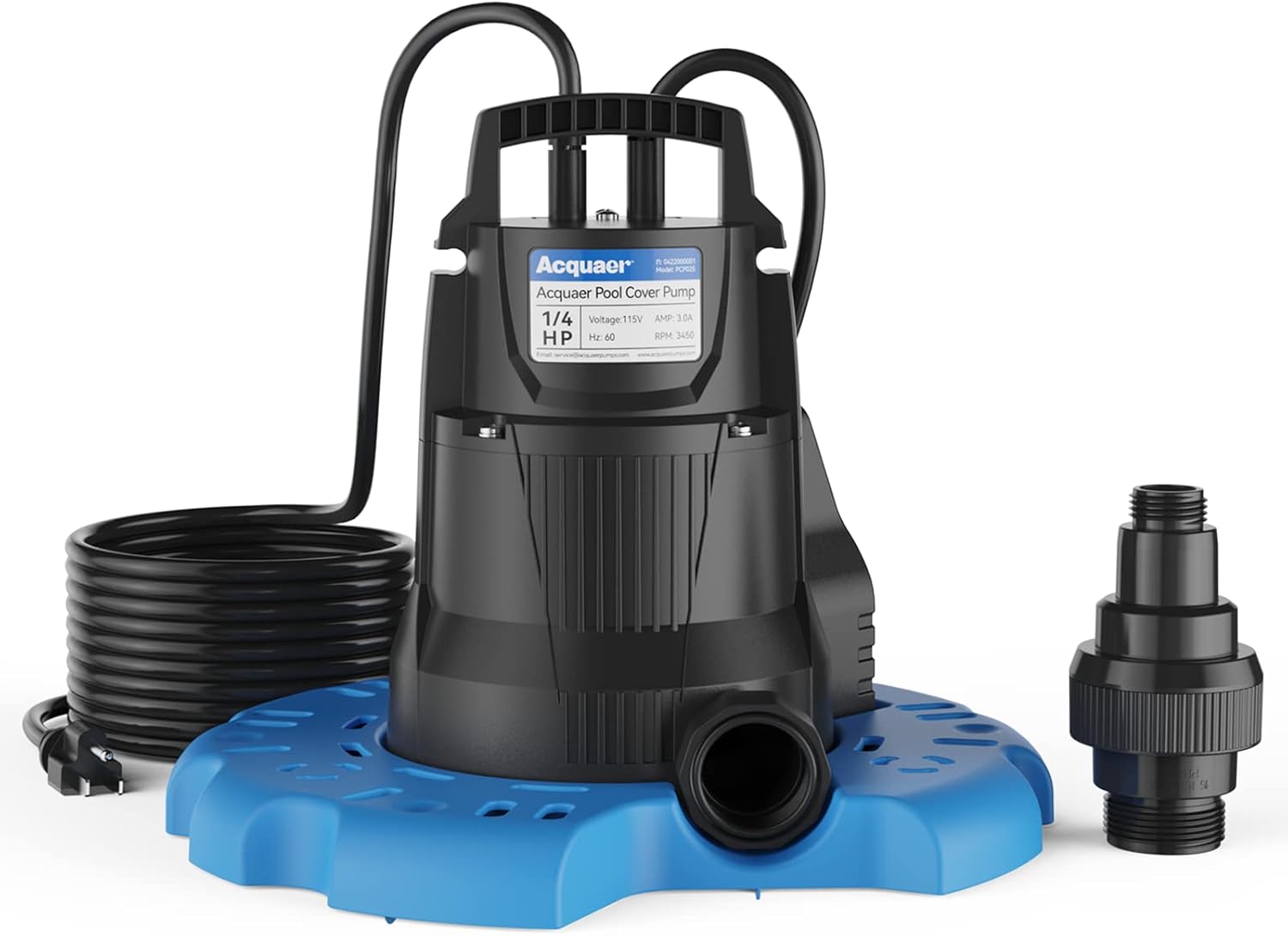 Automatic 1/3 HP Pool Cover Pump with 2950 GPH Flow Rate and 25ft Cord
