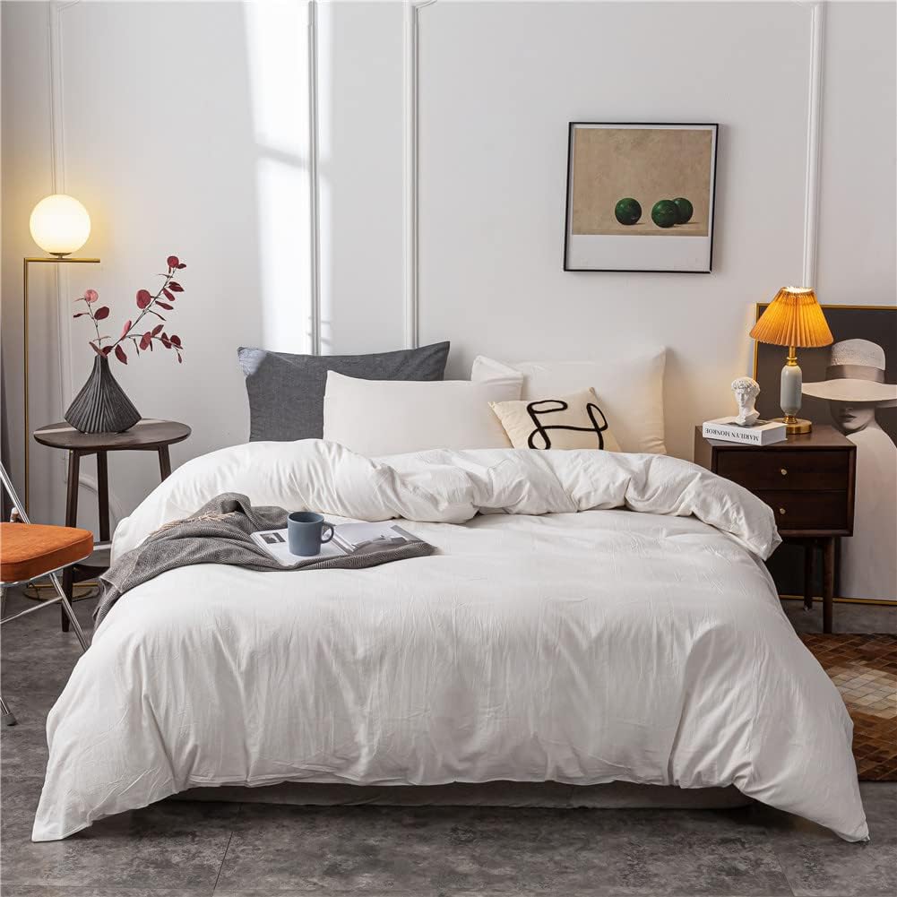 Washed Cotton Duvet Cover Queen Set Ultra Soft 100% Cotton