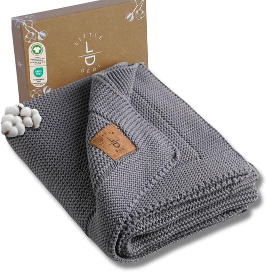 100% Organic Cotton Baby Knitted Blanket - Soft and Durable