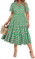 Plus Size Dresses for Curvy Women Collared Vneck Midi Ruffle Dress 95%