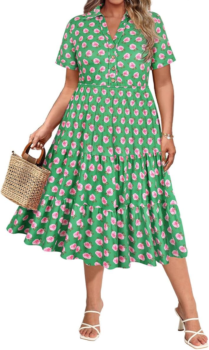 Plus Size Dresses for Curvy Women - Stylish Summer Midi Dress