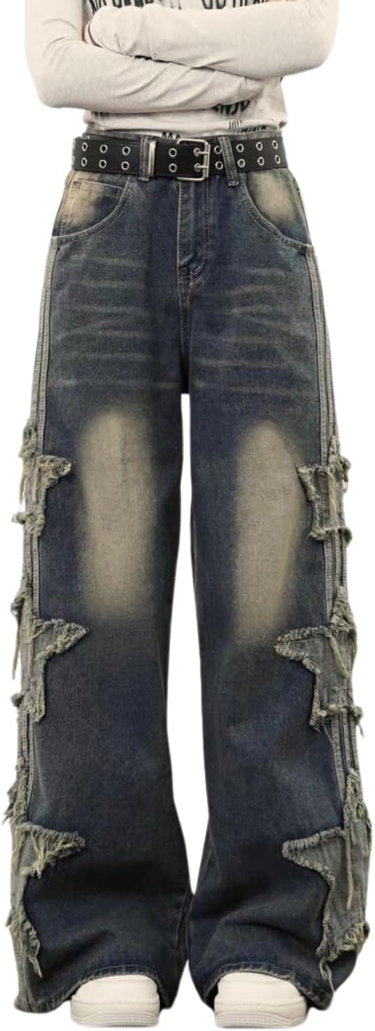 Star Jeans for Women - Y2K High Waisted Baggy Denim Pants