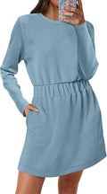 ANRABESS Womens Long Sleeve Short Mini T Shirt Dress - Elastic Waist