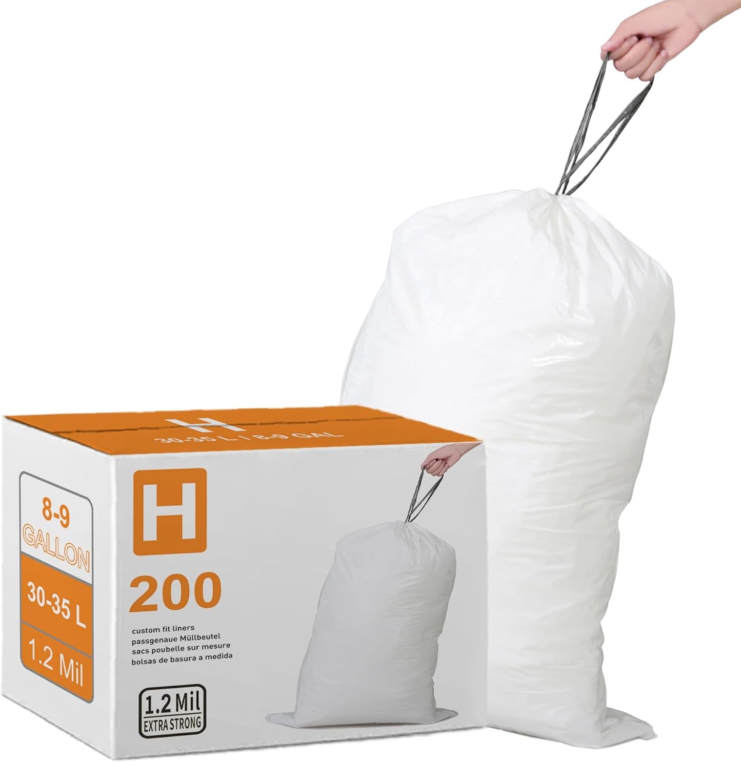 Code H Heavy Duty Drawstring Trash Bags for 8-9 Gallon Cans