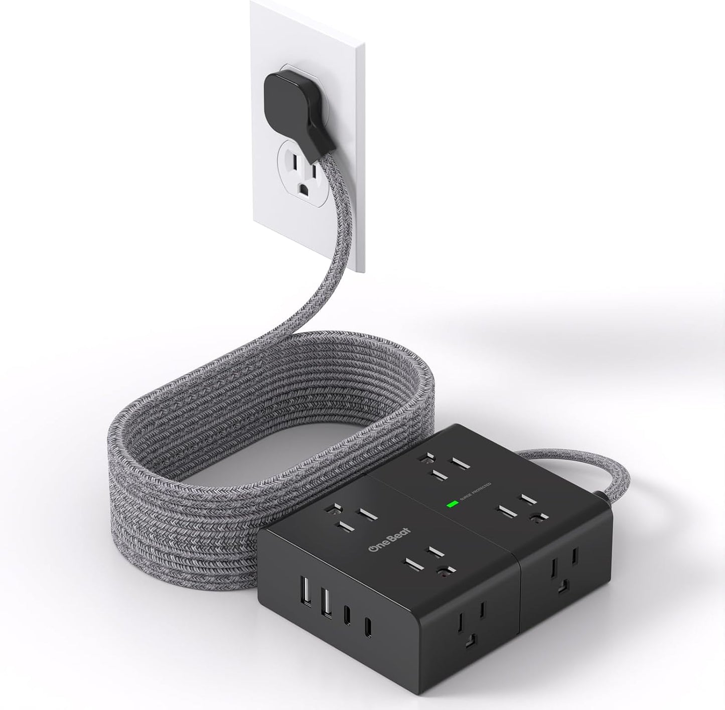15 Ft Braided Power Strip with USB, OneBeat
