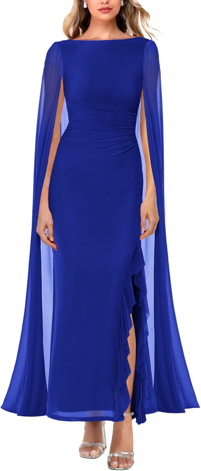 MAYFASEY Women's Elegant Long Sleeve High Split Maxi Dress
