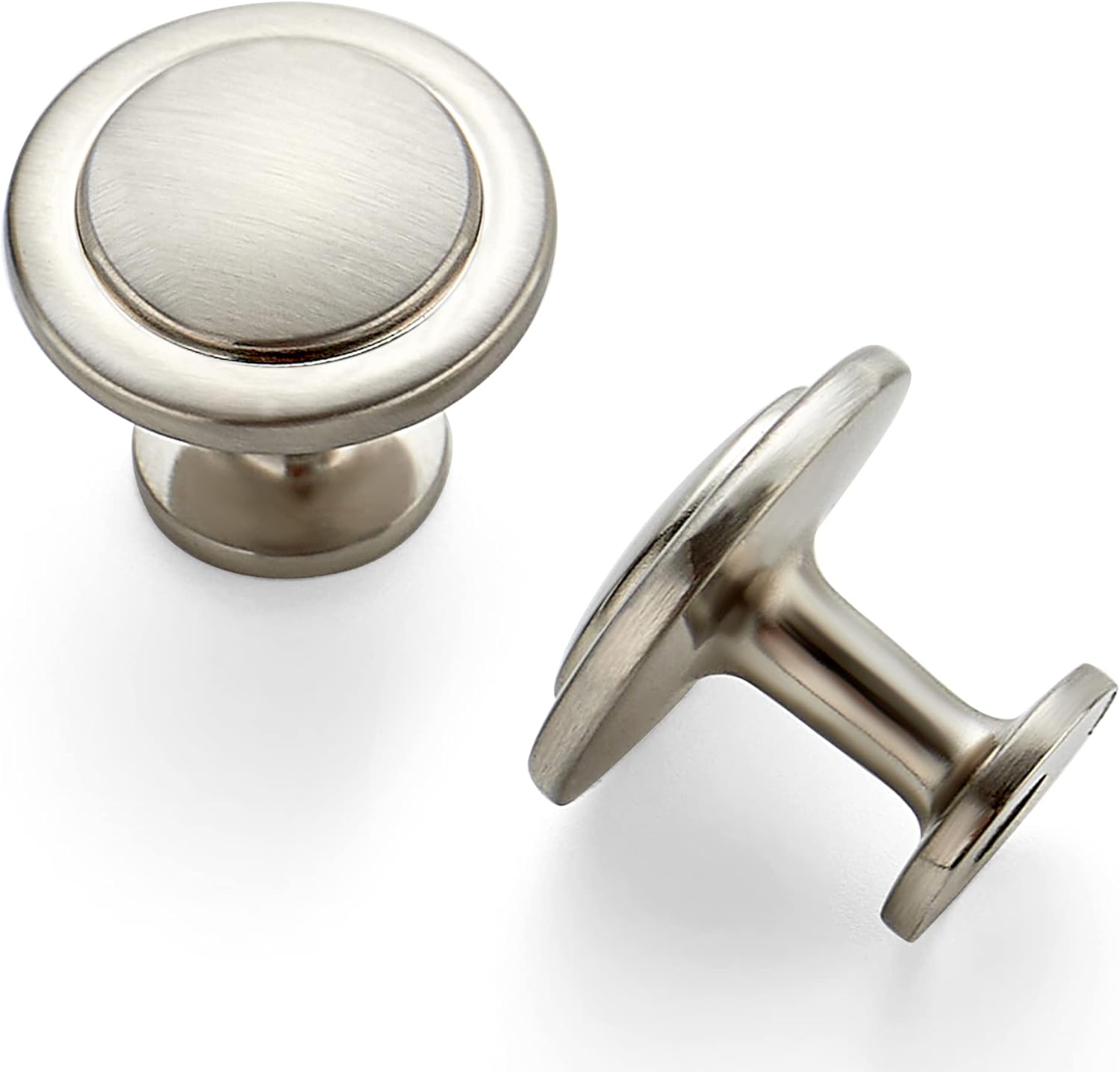 Brushed Nickel Cabinet Pulls - Modern 1-1/4 inch Knobs Set