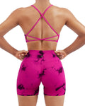 Women Seamless Workout Sets Strappy Sports Bra and Booty Shorts