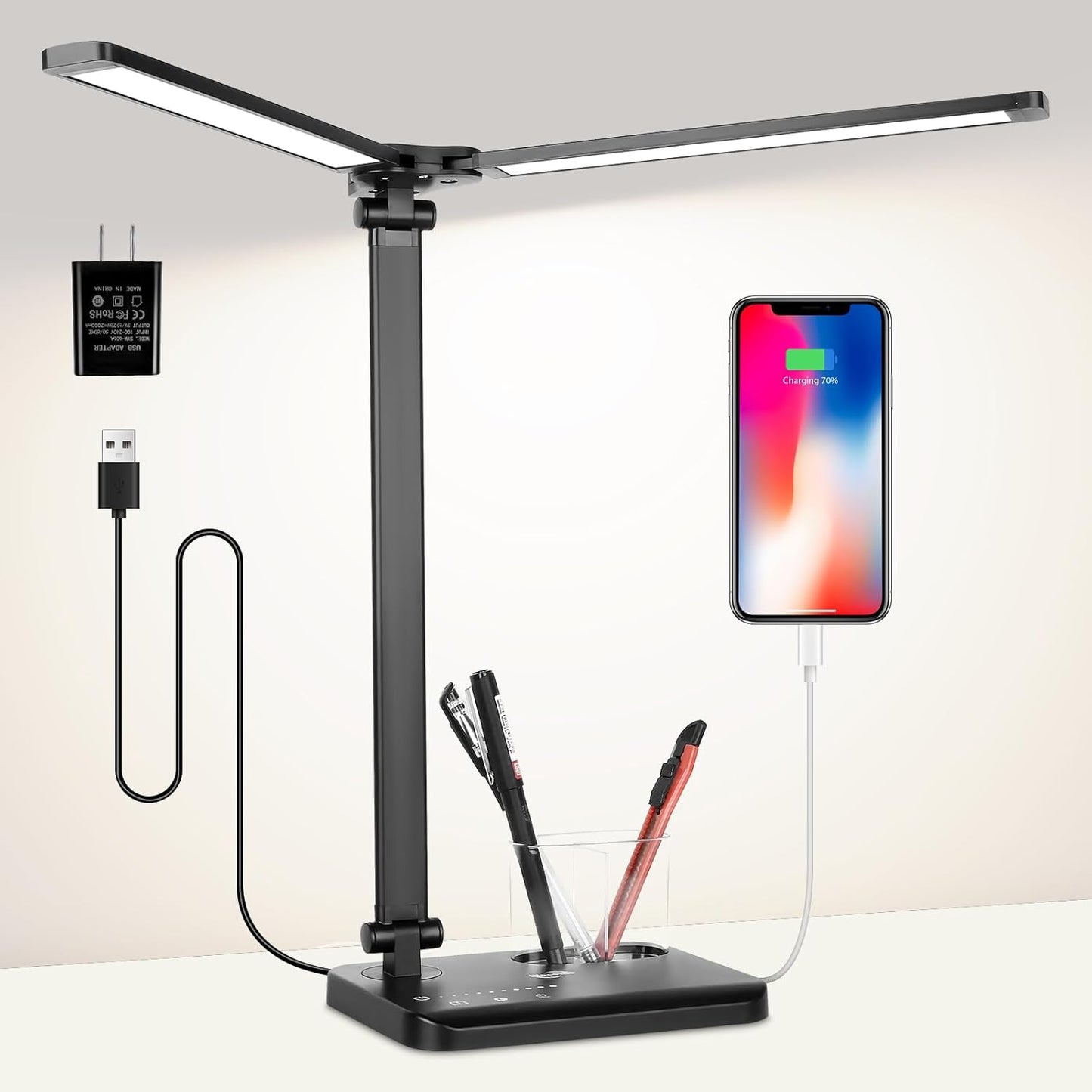 Woputne Dual Head LED Desk Lamp: Brighten Any Space!