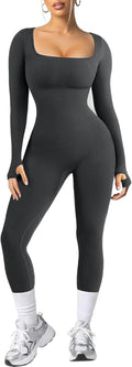 Popilush Jumpsuit for Women Long Sleeve Built-In Bra - Bodycon Stretch