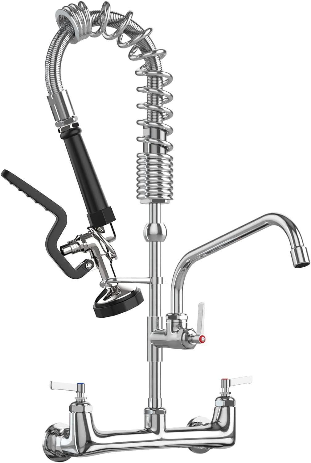 Commercial Wall Mount Kitchen Sink Faucet with Pre-Rinse Sprayer