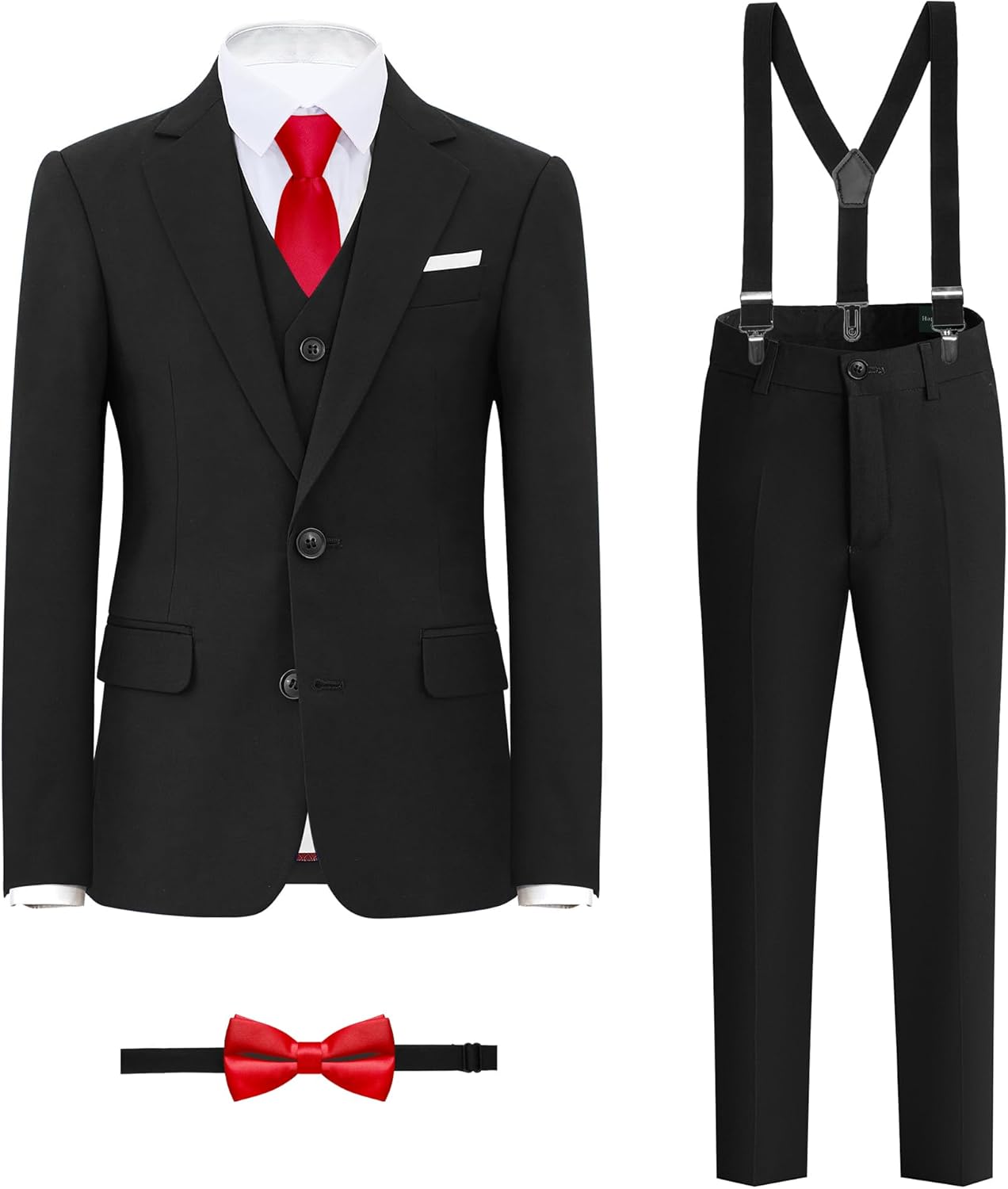 Boys' Formal Suit Set with Suspenders and Adjustable Waist
