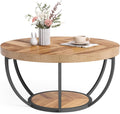 Round Coffee Table 32 in 2-Tier Wood Circle Table - Compact Storage