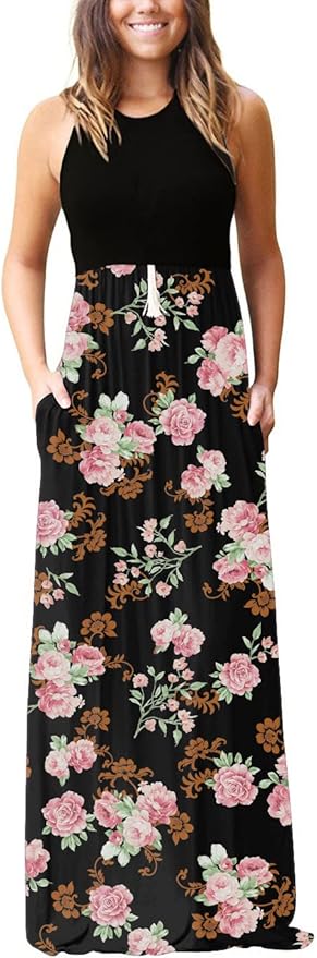 GRECERELLE Women's Sleeveless Racerback Maxi Dress with Pockets