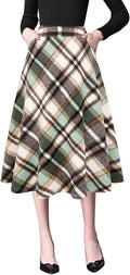Plaid Midi Skirt High Waist Aline Pleated Wool Blend - Classic Look