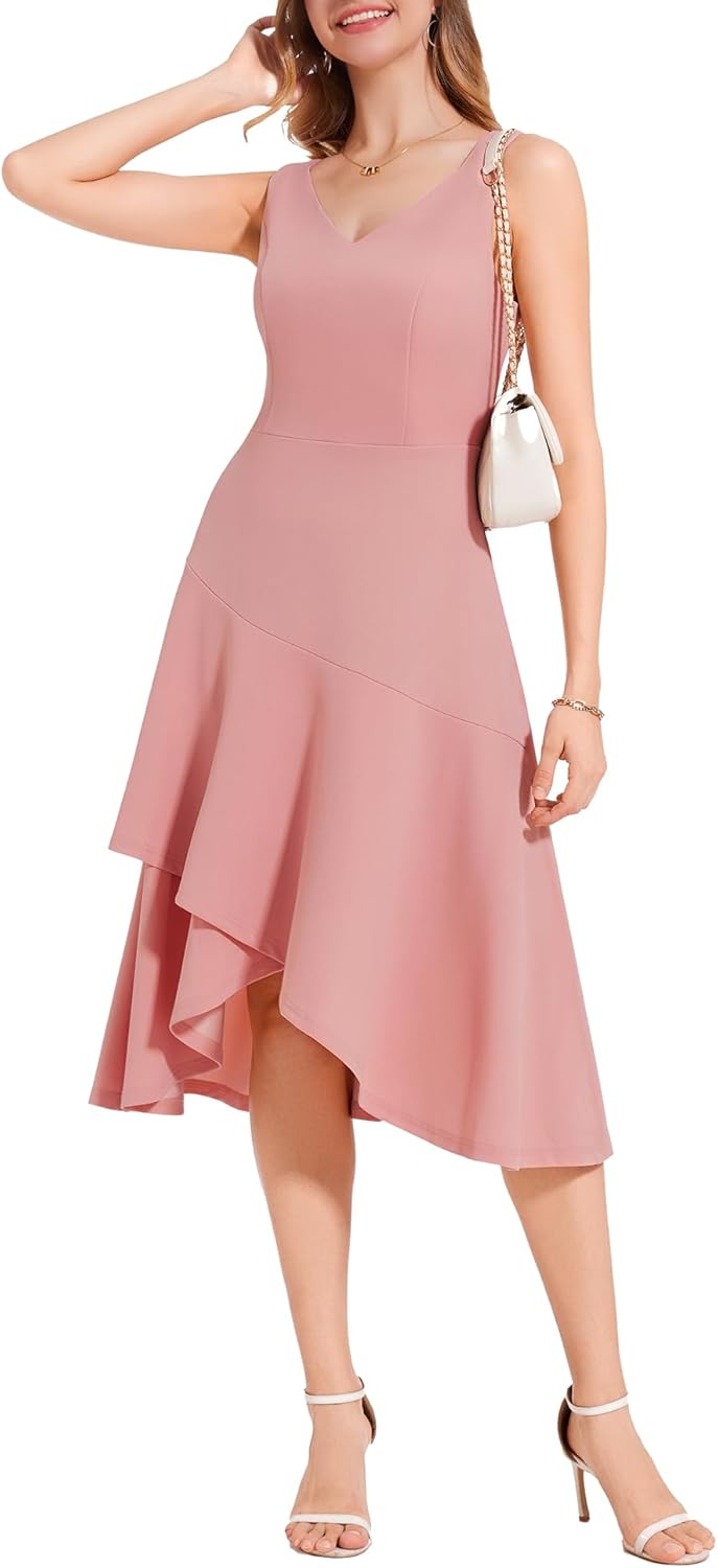 Aupuls Womens Midi Formal Dress for Cocktail and Weddings