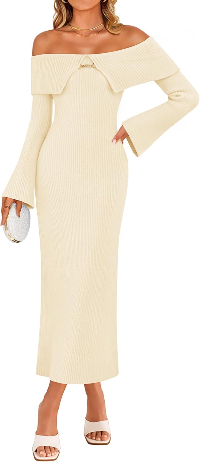 ZESICA Women's Off Shoulder Sweater Dress for Fall Fashion