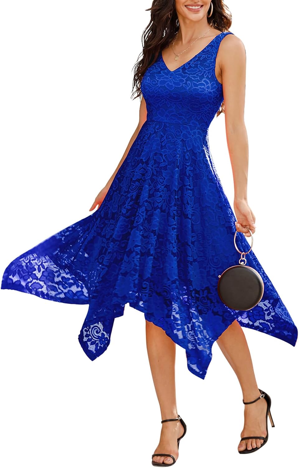 Lace Cocktail Party Dress for Women - Handkerchief Hem Style
