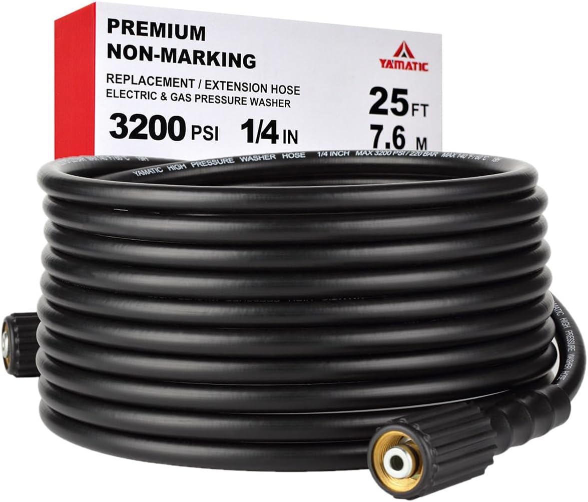 YAMATIC 25FT Kink Resistant Pressure Washer Hose for High PressureWashers