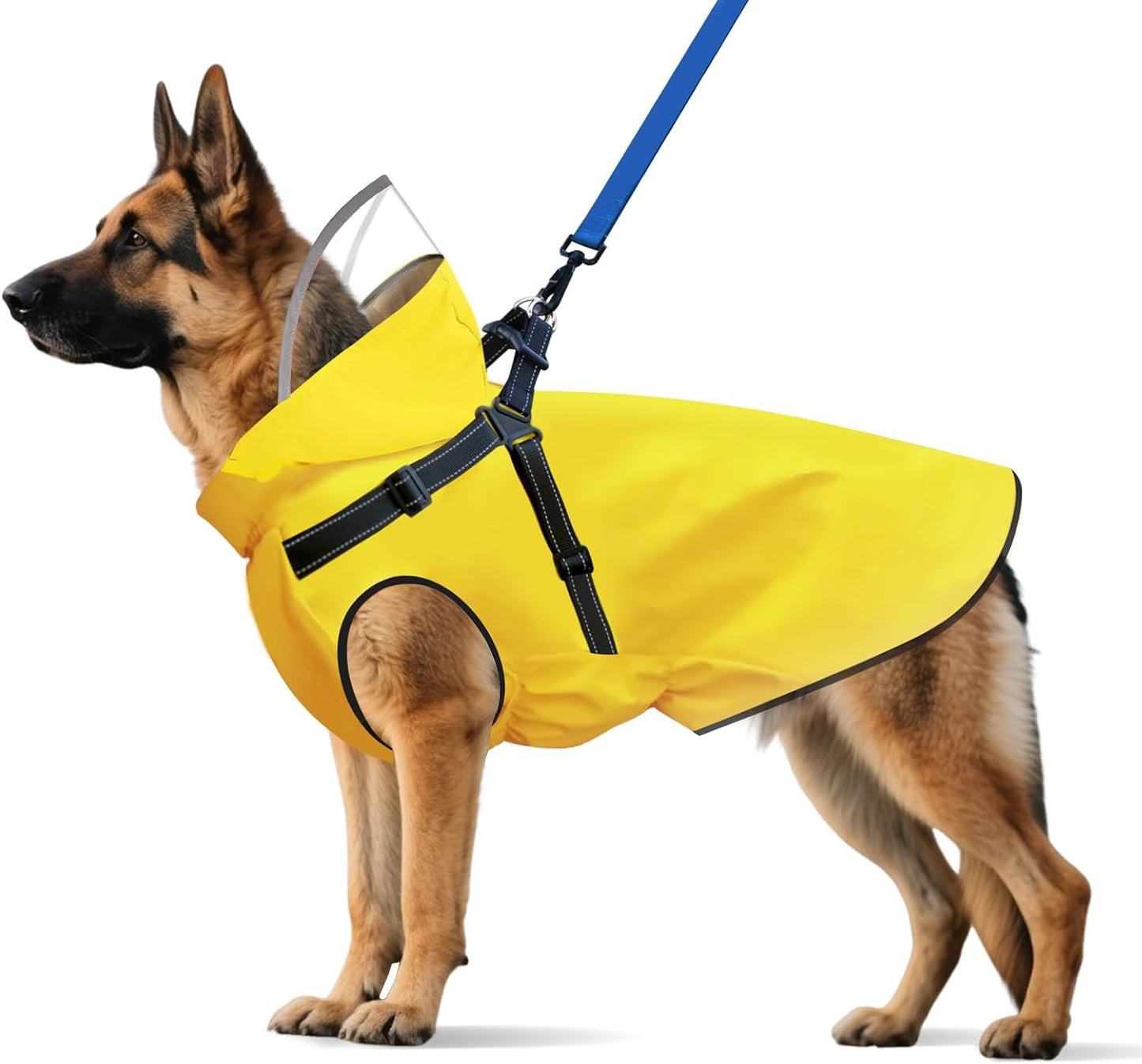 Dog Raincoat with Reflective Harness & Removable Hood for Pets