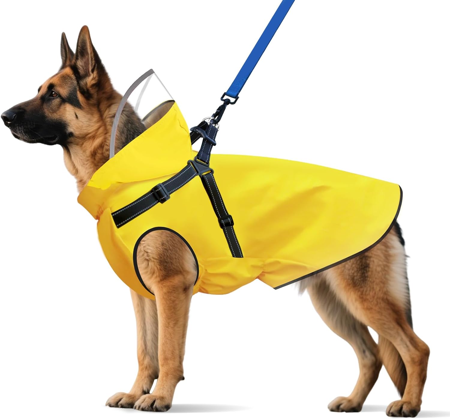Dog Raincoat with Reflective Harness & Removable Hood for Pets