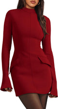 OFEEFAN Women's Fall Long Sleeve Mock Neck Bodycon Mini