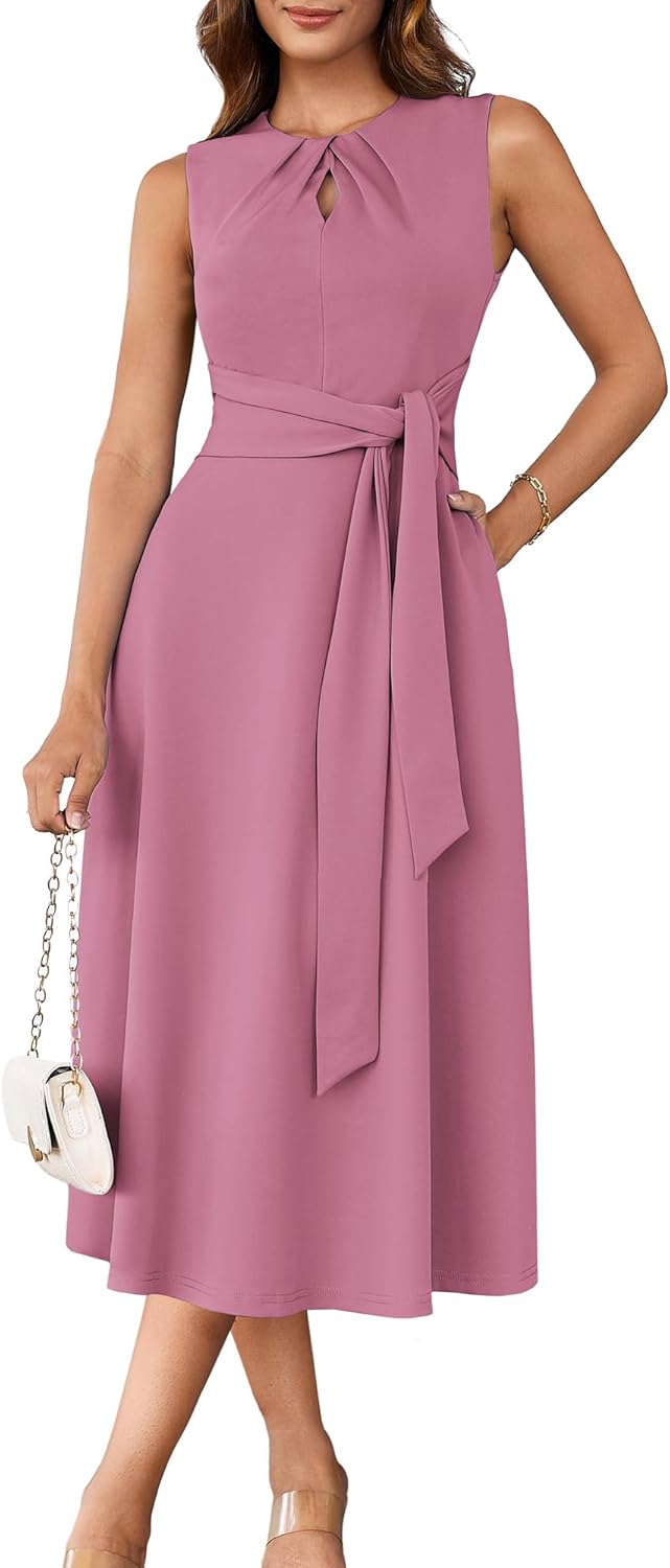 Elegant Tie Waist Midi Dress for Women - Perfect for Work & Parties