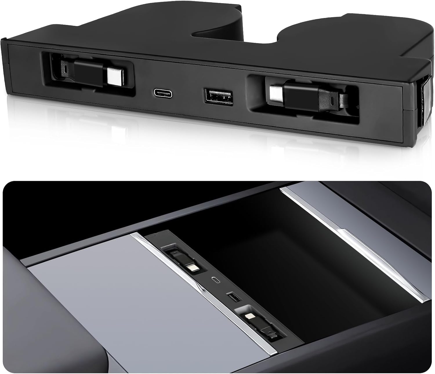 USB Hub for Tesla Model Y and Model 3 with Retractable Cables